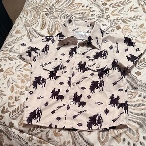 Kids Western Cowboy Print Shirt - Cream and Black